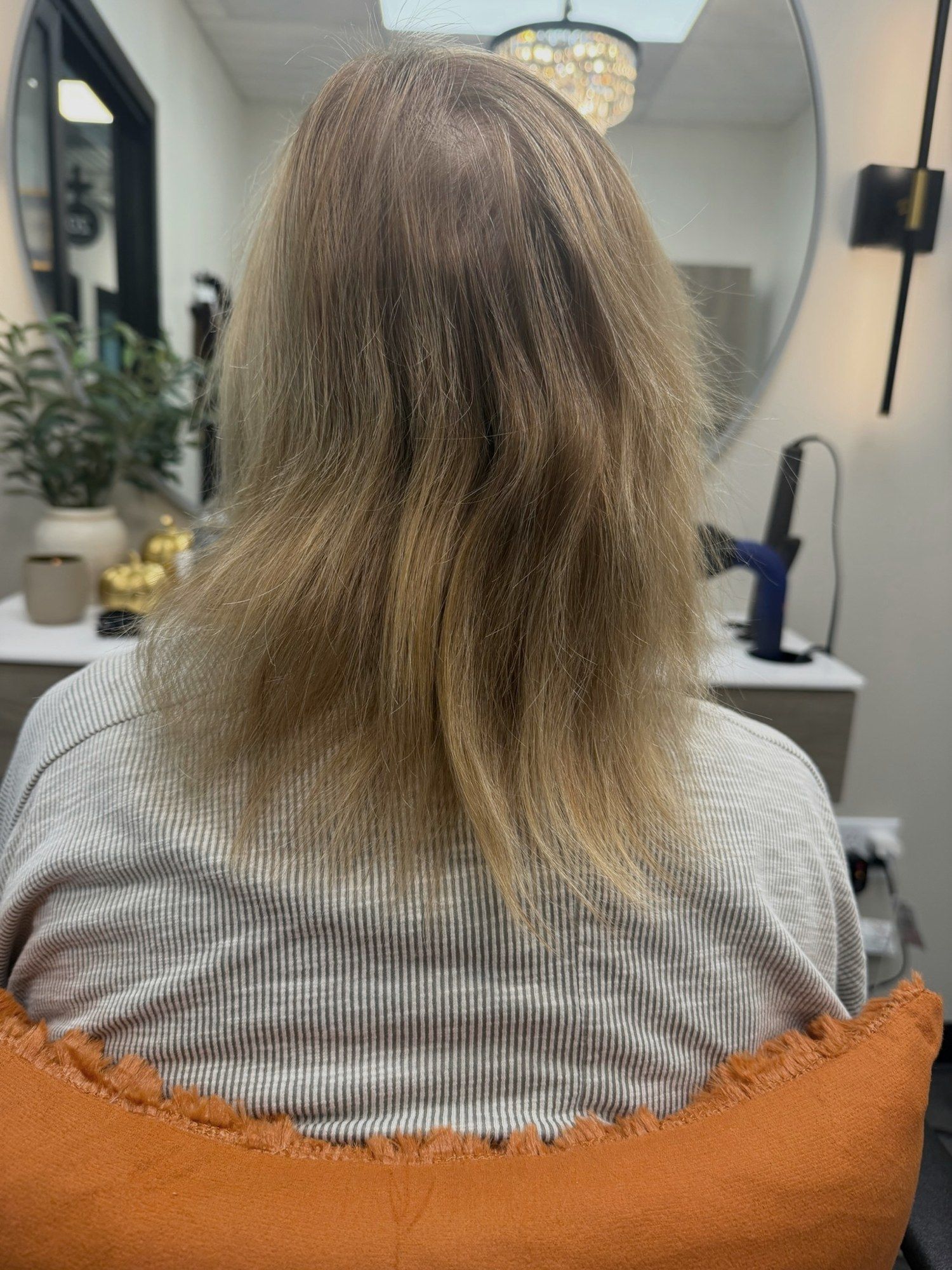 Before: fine, thin blonde hair from behind