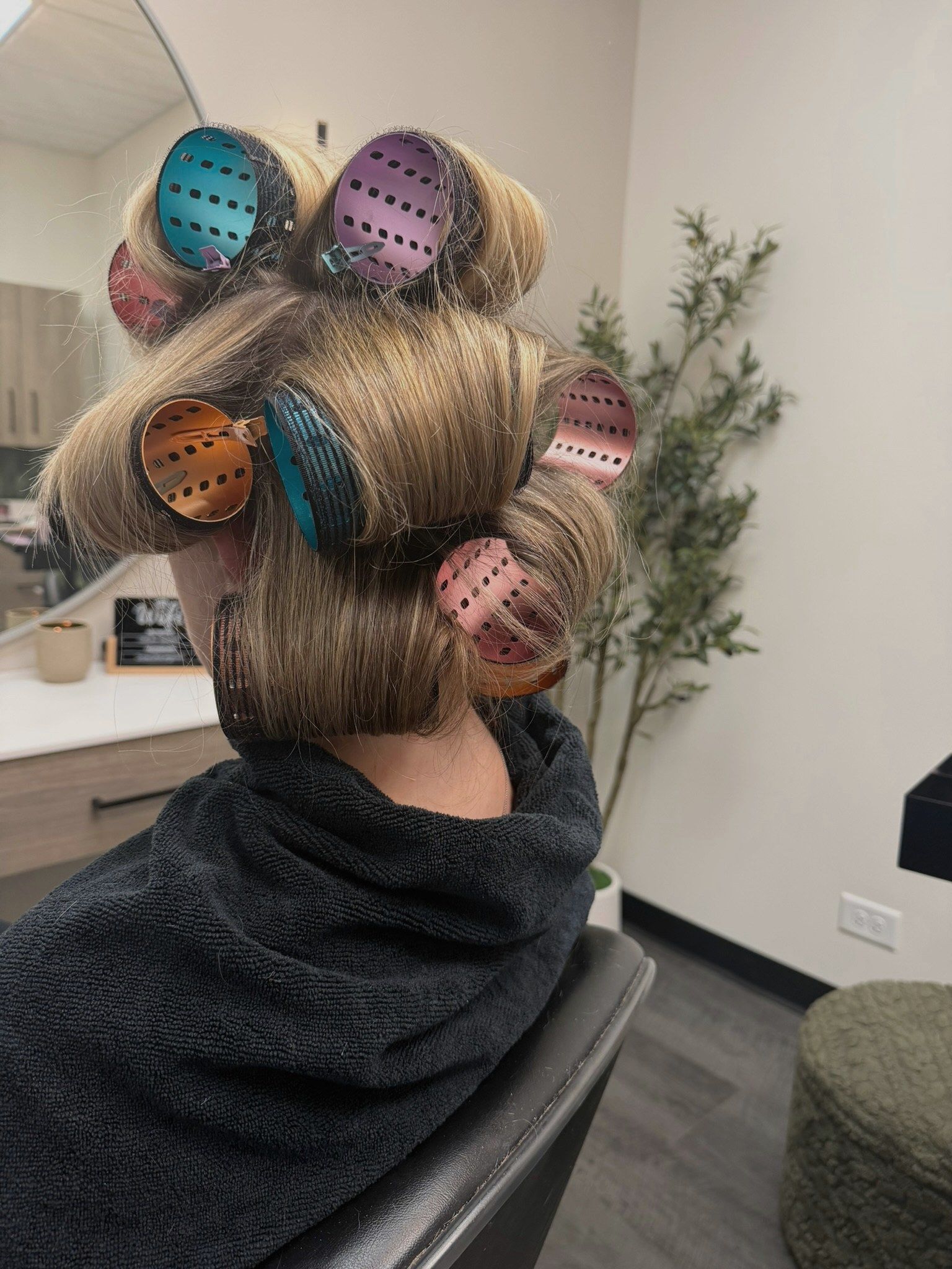 Blonde hair set in rollers